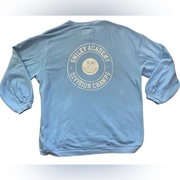 Aerie Light Blue Cotton Blend Oversized Smiley Academy Long Sleeve Sweatshirt - Picture 6 of 10